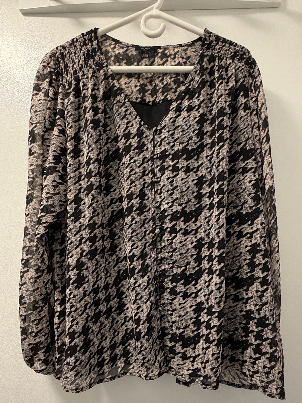 NWOT Haver London Stylish Black & Cream Houndstooth Print Blouse US 3X